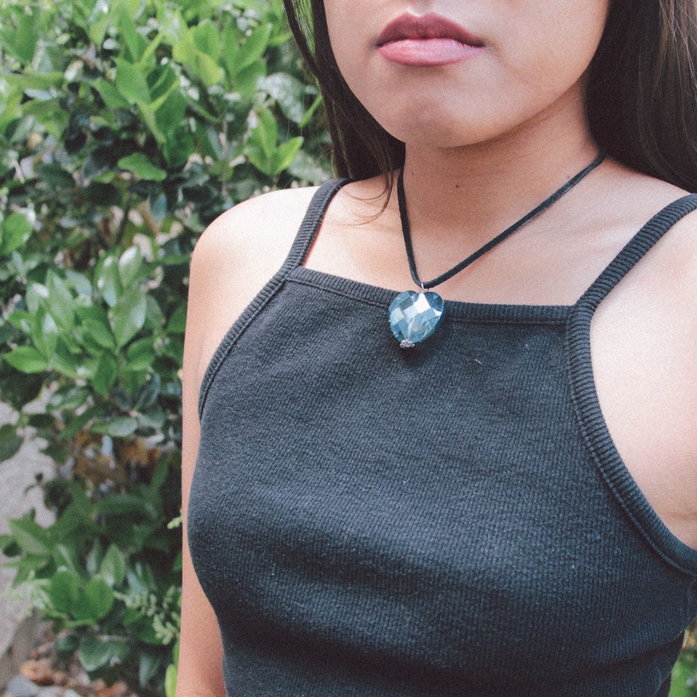 Y2K Blue Heart Crystal Gem Necklace